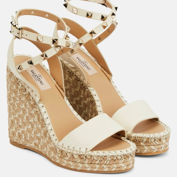 Valentino Garavani Wedge - white leather with metallic threads iconic Rockstuds - Picture 2 of 7